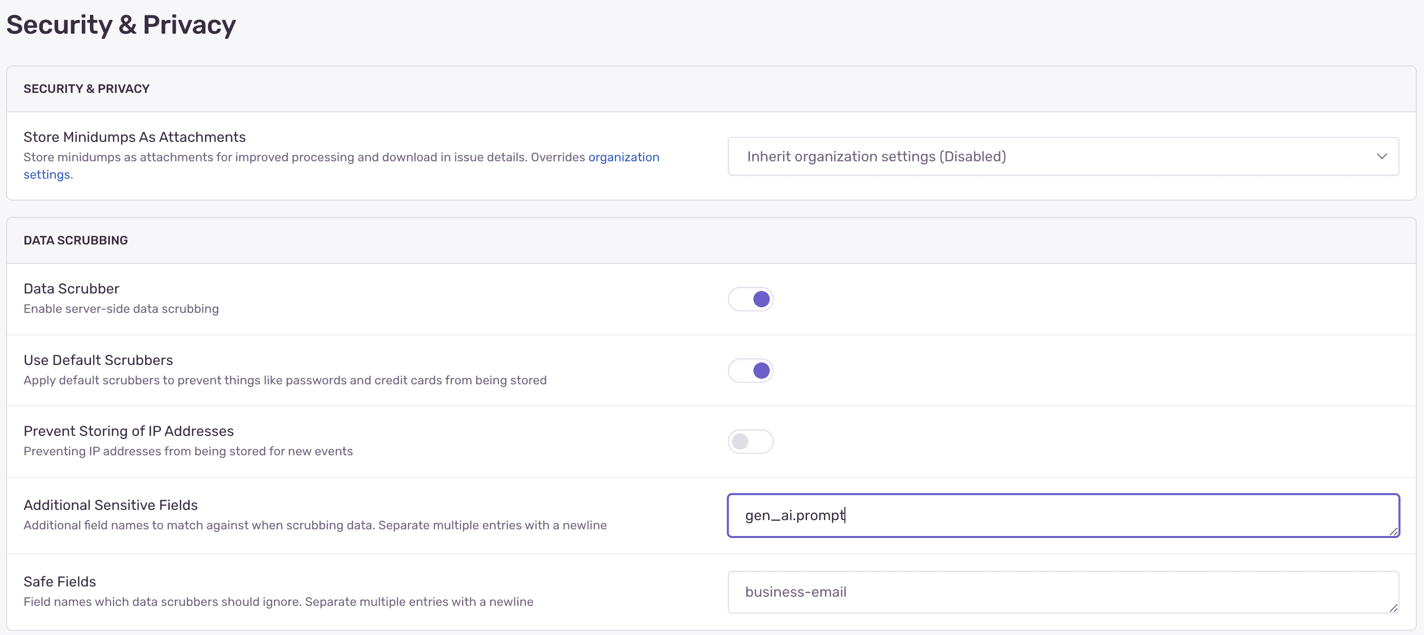 Additional Sensitive Fields