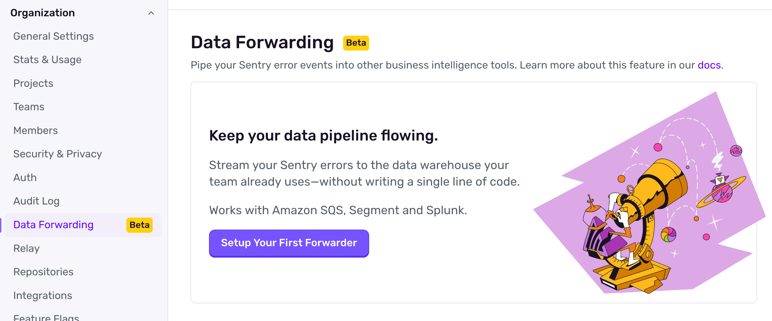 Data forwarding landing page