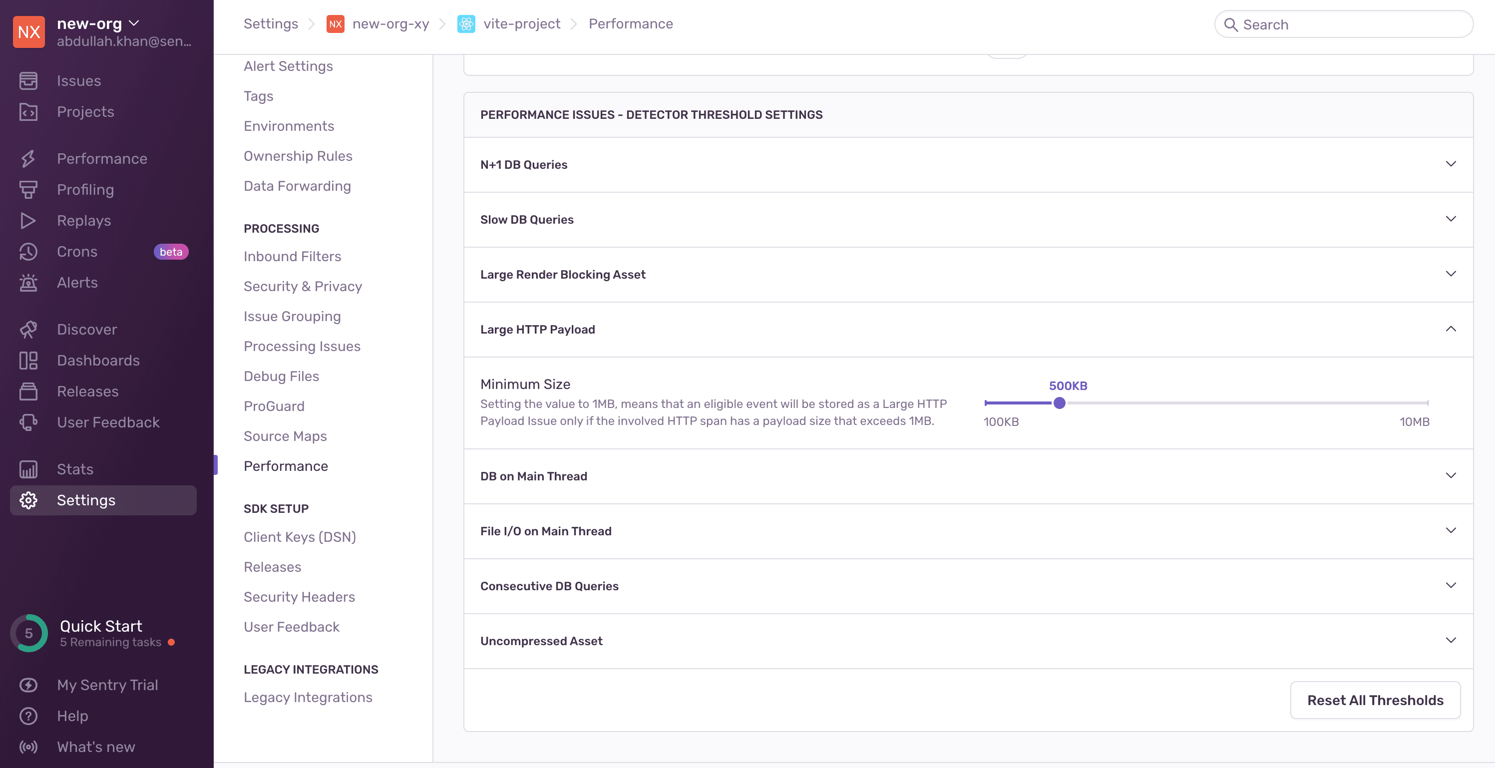 Large HTTP Payload detector threshold settings