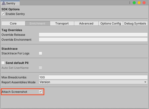 Options Screenshot Configuration