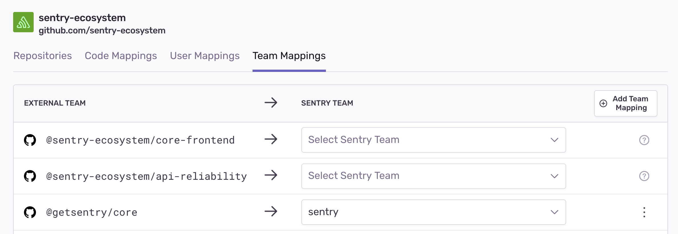 External team mappings for GitHub/Gitlab