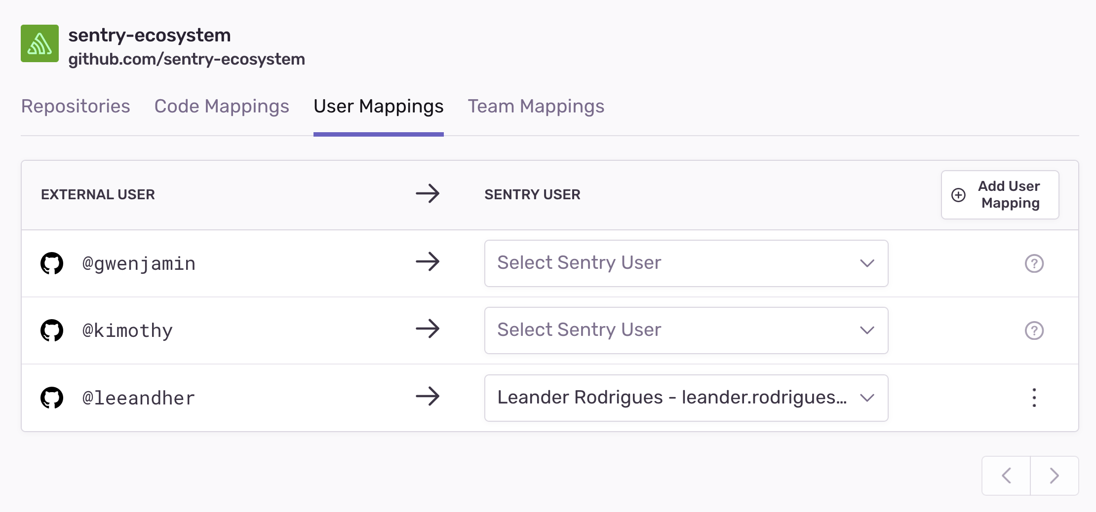External user mappings for GitHub/Gitlab