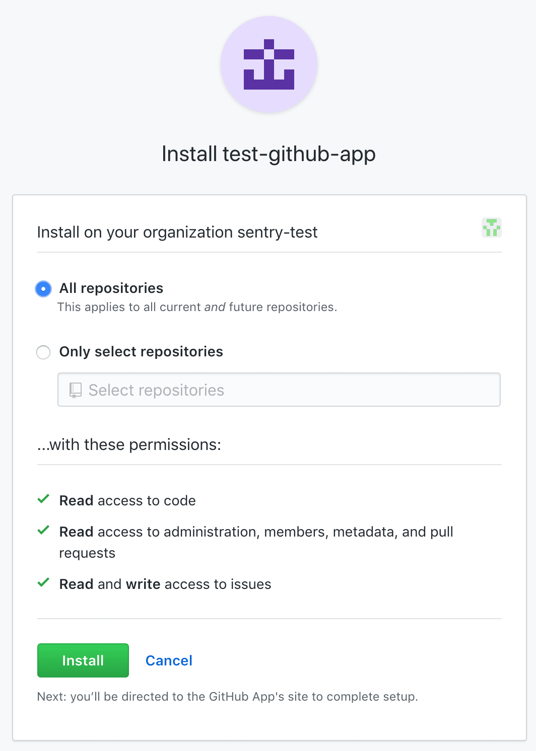 Install GitHub Enterprise confirmation modal