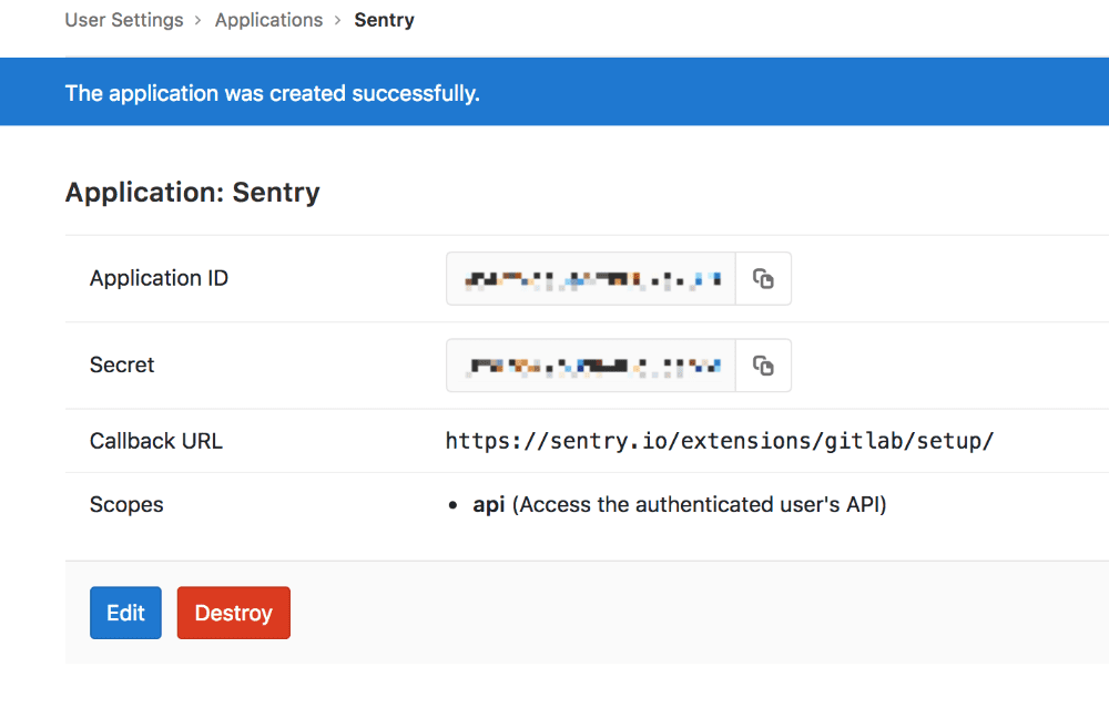 GitLab application id and secret