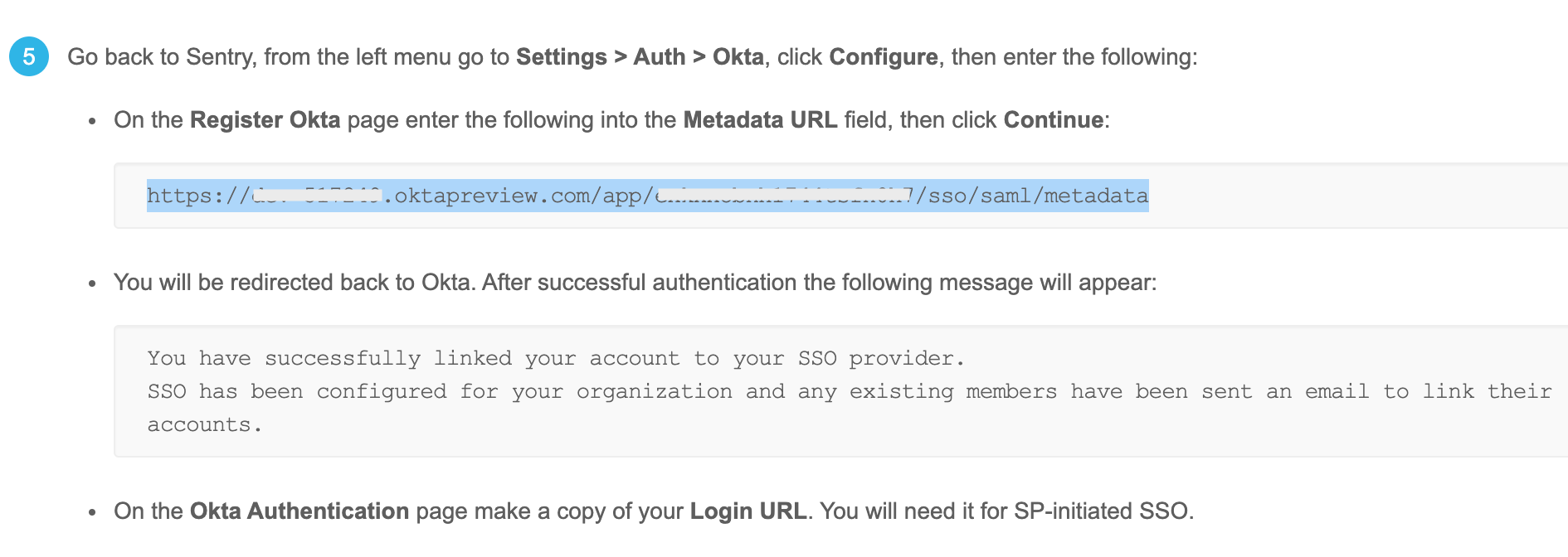 Okta metadata URL in setup instructions