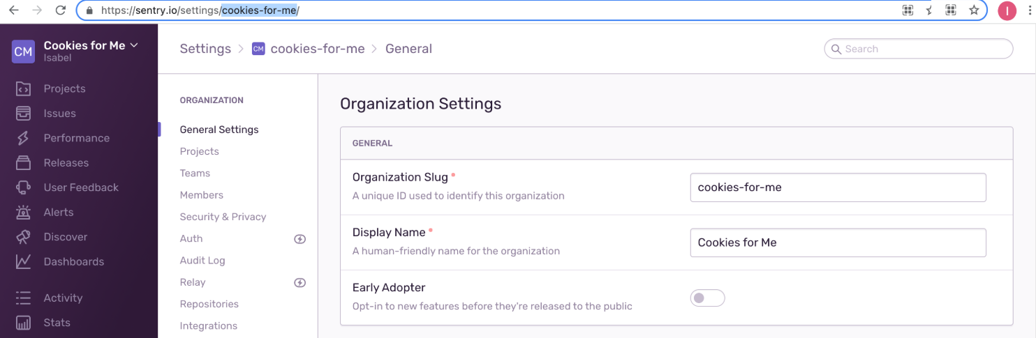 Changing the org slug on the settings page