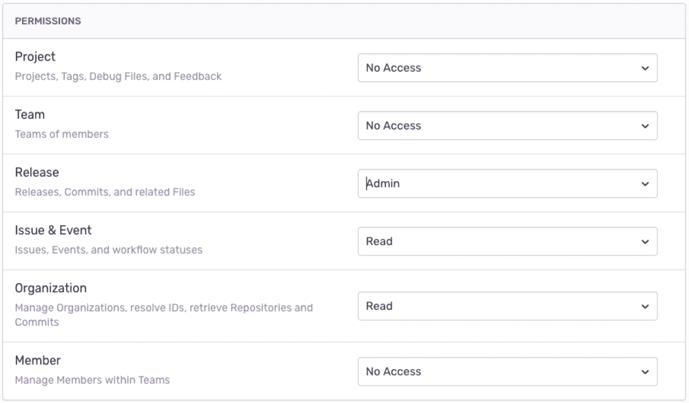 Form that allows developer to set what permissions they'll need from their user.