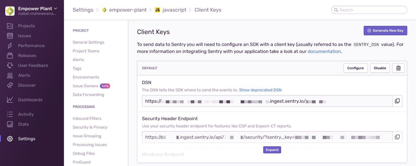 Retrieve your project DSN key.