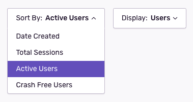 Sort By: Active Users dropdown