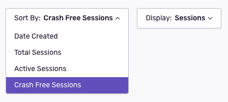 Sort By: Crash Free Sessions dropdown