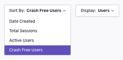 Sort By: Crash Free Users dropdown