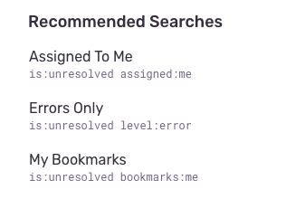 Recommended searches section in the saved searches sidebar.