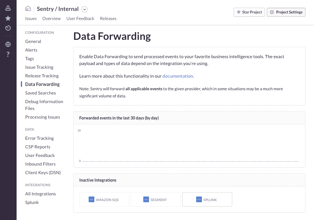 Data forwarding settings page