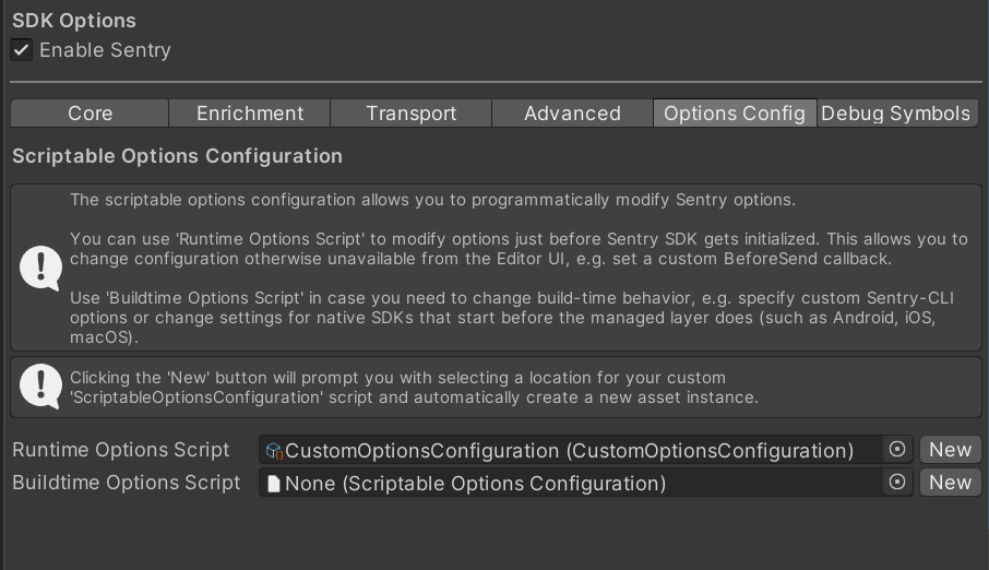 Options Configuration