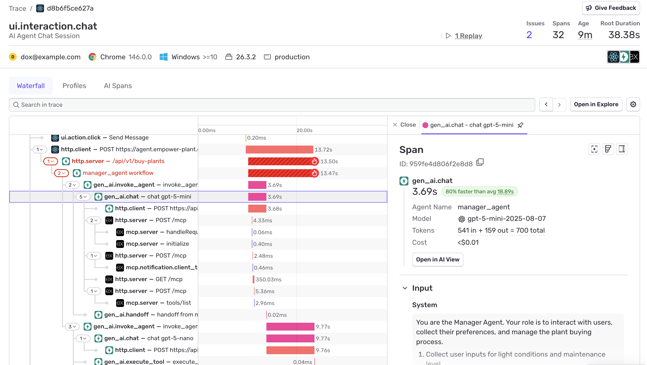 AI Agents Monitoring Detailed Trace View