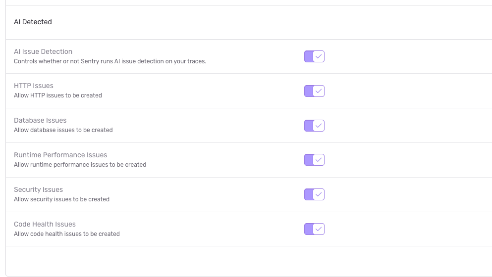 AI Issue Detection project-level toggles