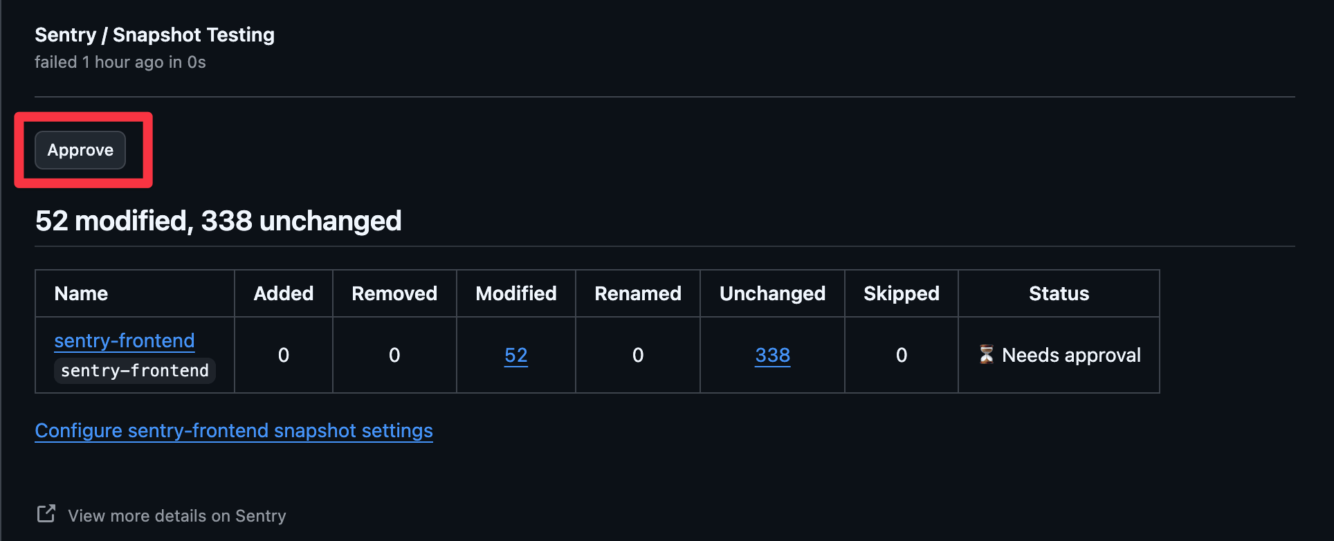 Example of the GitHub Check Run approval button