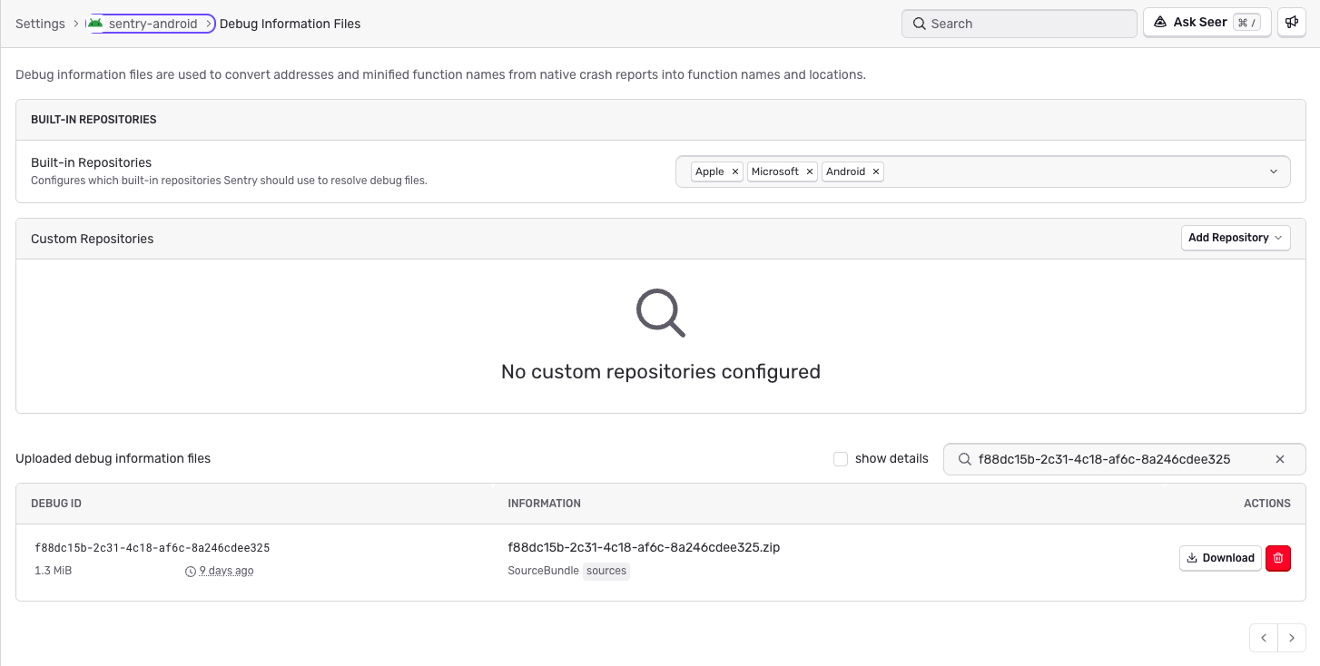 Source bundle in Debug Files settings