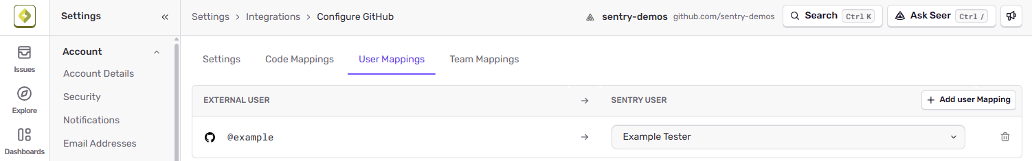 External user mappings for GitHub/Gitlab
