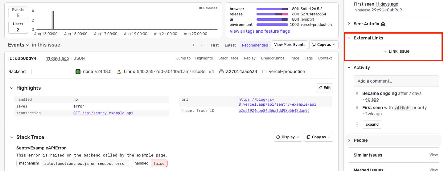 Link BitBucket issue to Sentry issue