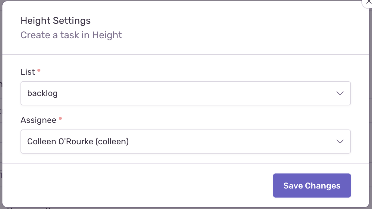 Height alert action settings