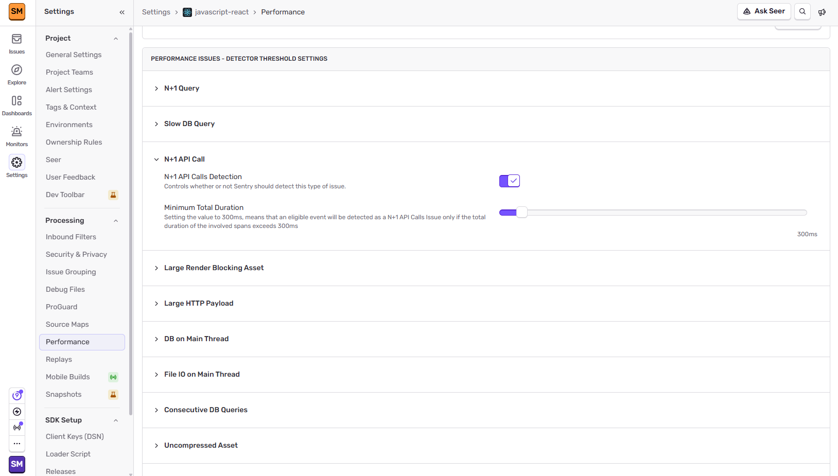 N+1 API Calls detector threshold settings