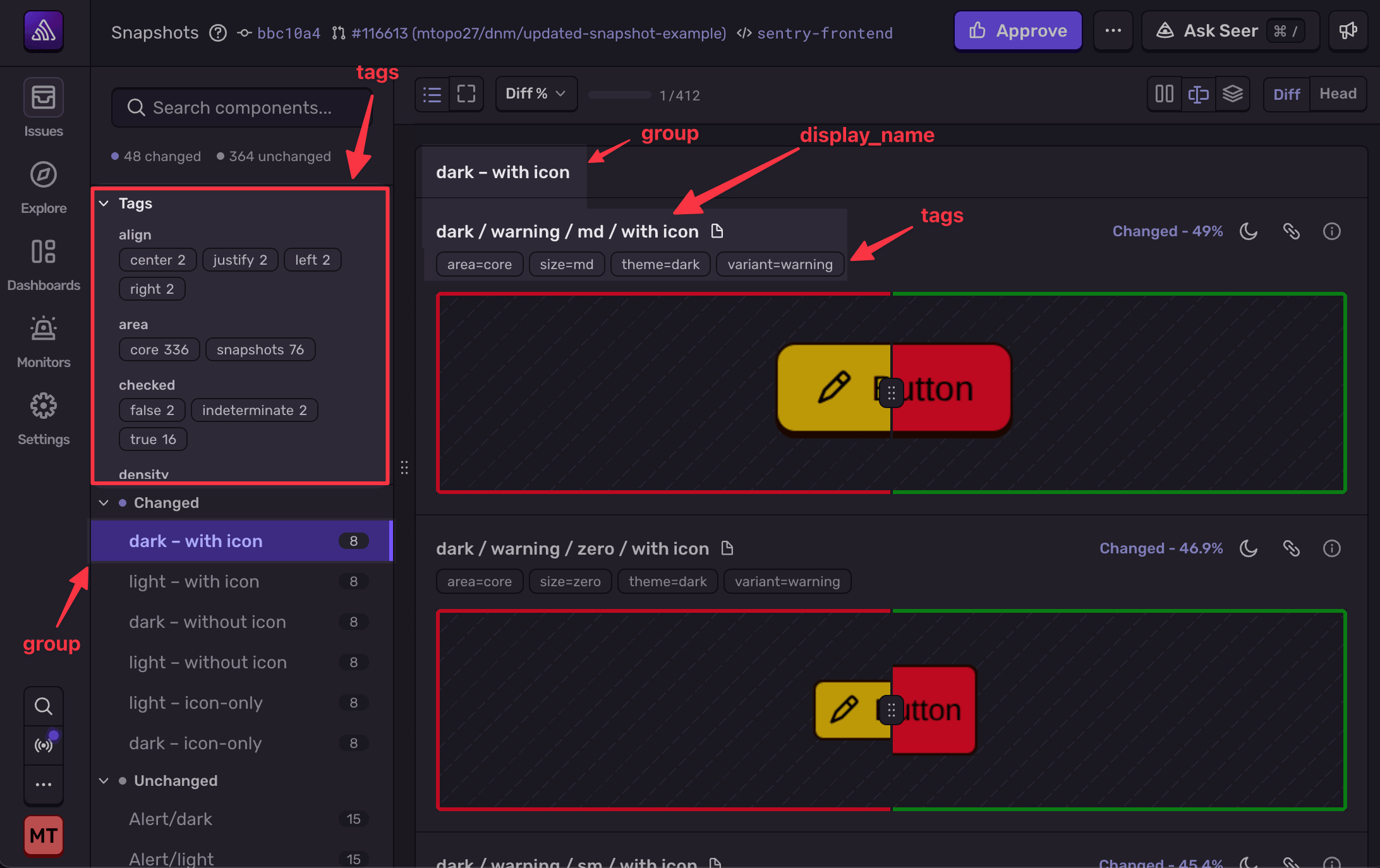 Example of how metadata impacts the Sentry UI