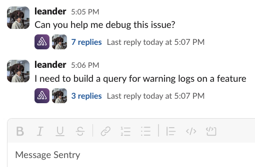 Example of Seer chats now in Slack App DMs
