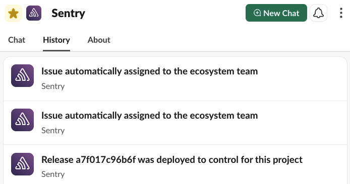 Example notification feed from Slack Agent