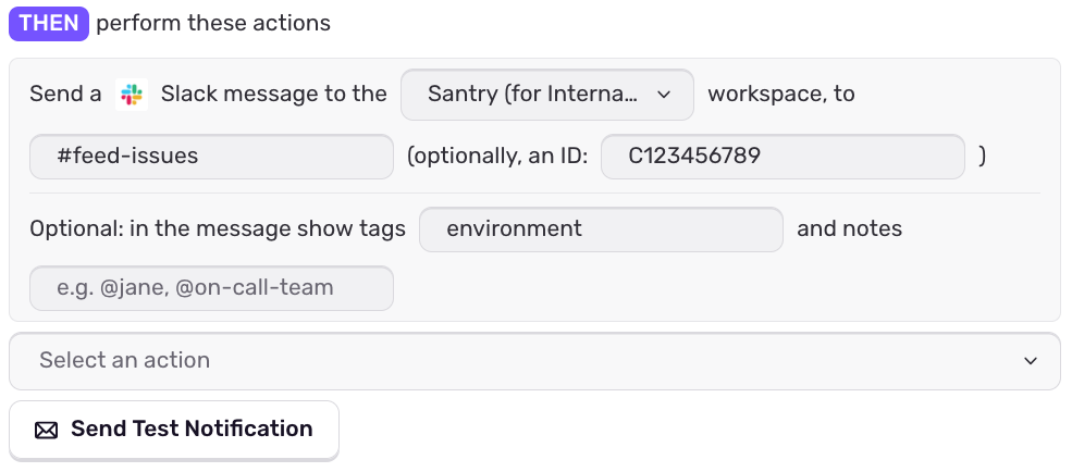 Slack alert action form