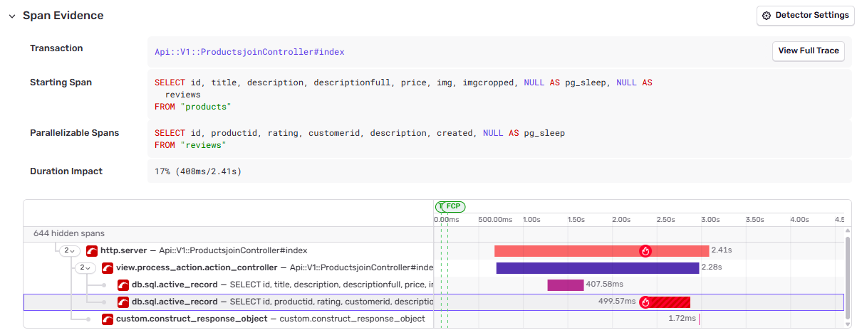 Consecutive DB Queries span evidence