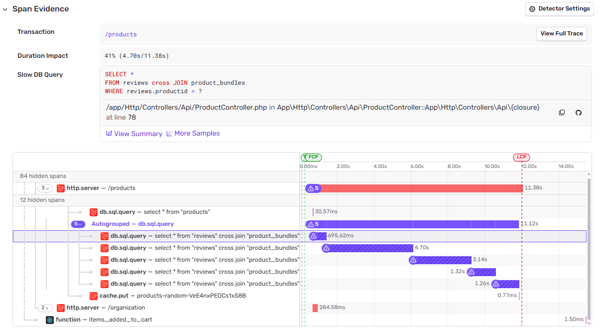 Slow DB Query span evidence